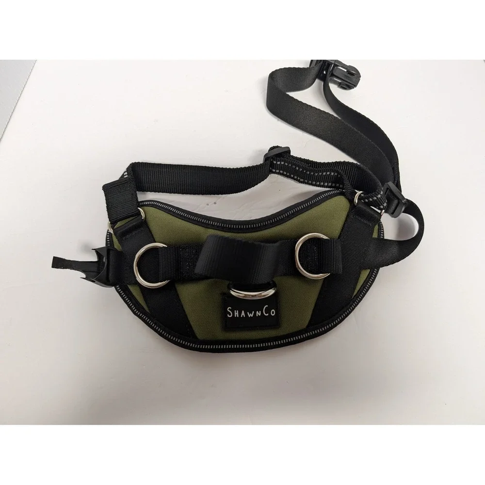 ShawnCo Dog Harness Olive Green Black Padded Reflective Adjustable Size Small